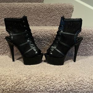 Black Lace Ankle Boot Heels